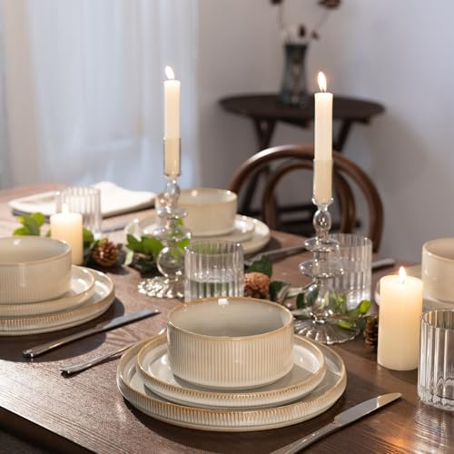 Star Stoneware Dinnerware Sets with Pasta Bowls (Cappuccino White)