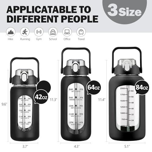 84oz Glass Water Bottle with Straw (Black / 84 Ounces)