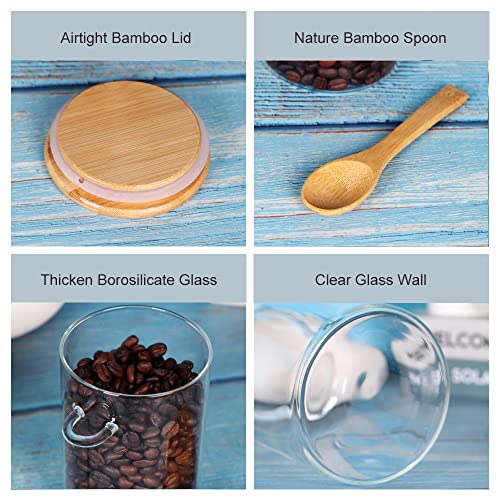 Glass Jar with Bamboo Lid and Spoon (Round/17oz*3/Bamboo Lid)