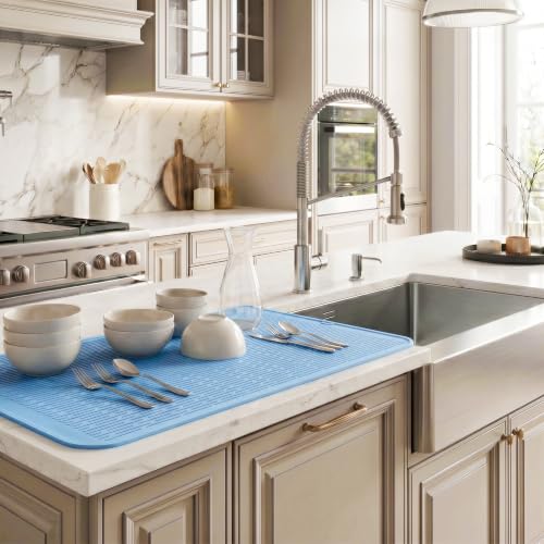 Silicone Dish Drying Mat for Multiple Usage (Light Blue / 36"L x 18"W)