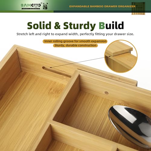 Expandable Bamboo Drawer Organizer for Kitchen (Bamboo (Expandable Adjustable) / 16.9" L x 12.8-20" W x 2.5" H)