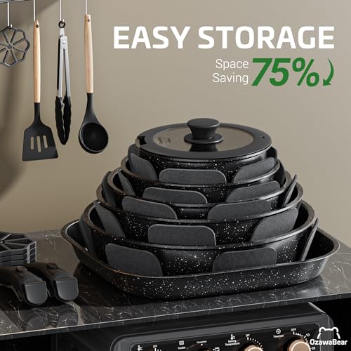 26 Pcs Pots and Pans Set Non Stick (Black / 26Pcs)