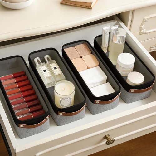 Small Fabric Storage Baskets (Gray / Black / Narrow-15"x6"x5")