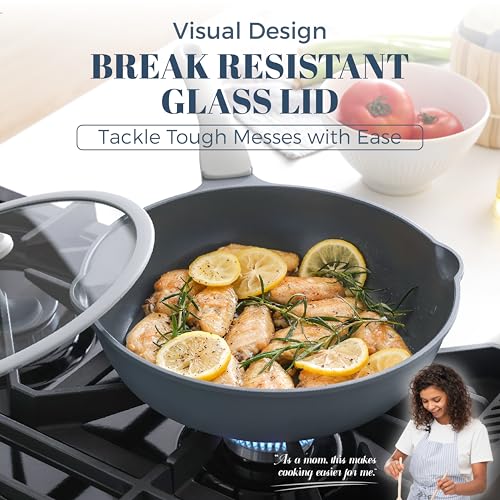 Ceramic Nonstick Deep Saute Pan with Lid (12 Inch / Gray)