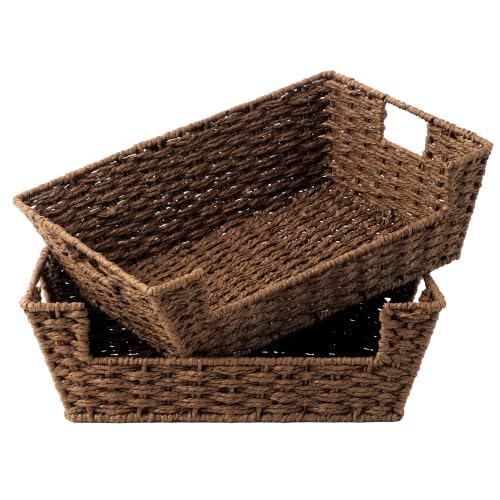 Woven Baskets for Organizing (Brown / 16 ½"L x 12 ½"W x 5"H)