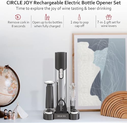 Electric Wine Opener Set Automatic Wine Opener Kit for Wine and Beer Cordless Electric Wine Bottle Openers Gift Set with Foil Cutter (Silver & Black / Prestige Set)