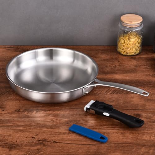 8.5-10-12 Inch Stainless Steel Pans Set with Lid, Detachable Handle