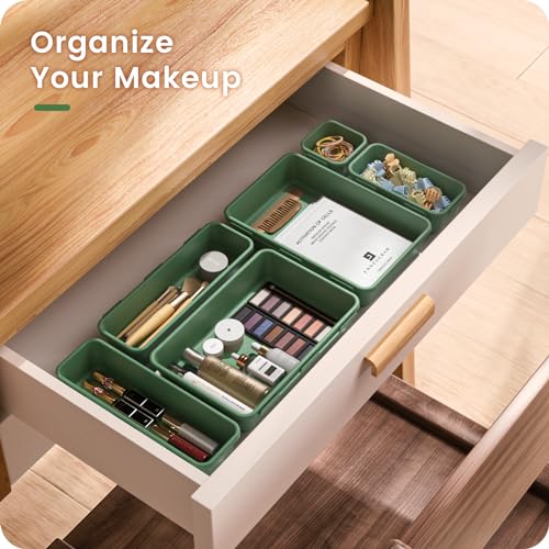 Military Grade】 Drawer Organizer for Vanity Bathroom Makeup Desk (Green)