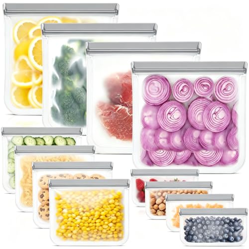 Reusable Silicone Food Storage Bags (Gray (4 Snack + 4 Medium + 4 Extra Large))