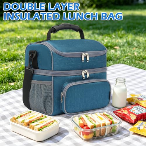 Double Layer Cooler Insulated Lunch Bag Adult Lunch Box Large Tote Bag for Men (2 Count)