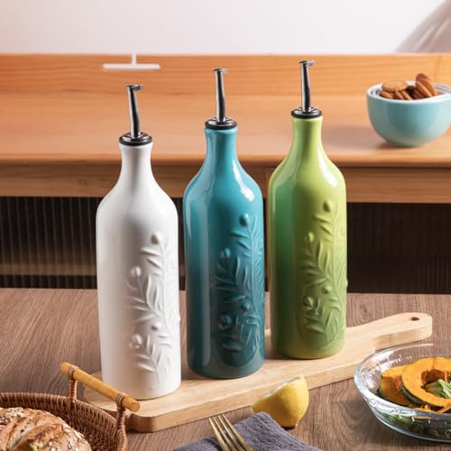 Sweejar Large Olive Oil Dispenser Bottle with Spout (Gradient Blue / Patterned styles)