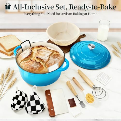 Enameled Cast Iron Dutch Oven pot 6.5 QT with Lid for Bread Baking (Sea Blue)