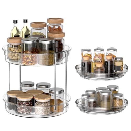 3 Pack Clear Lazy Susan Turntable 9'' & 11.8'' for Cabinet (11.8in 2-Tier + 2×9.25in)