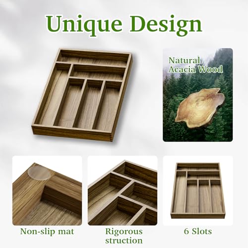 Acacia Wood Silverware Drawer Organizer (6 Slots)