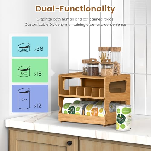 Stackable Bamboo Cat Food Can Organizer (36 Count)
