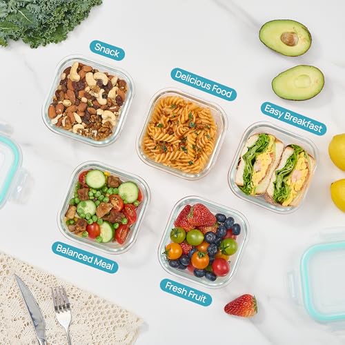 5Pack 17.5oz Glass Storage Containers with Lids (Green / 17.5oz)