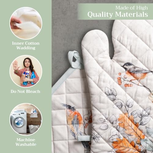 100% Cotton Oven Mitt & Pot Holder Set (063 - Whitish Shabby Chique / 7.5" x 13" & 8" x 8" (Oven Mitt & Pot Holder))