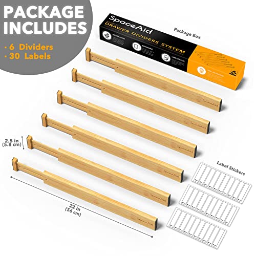 Bamboo Drawer Dividers with Labels (Long (17-22 in))