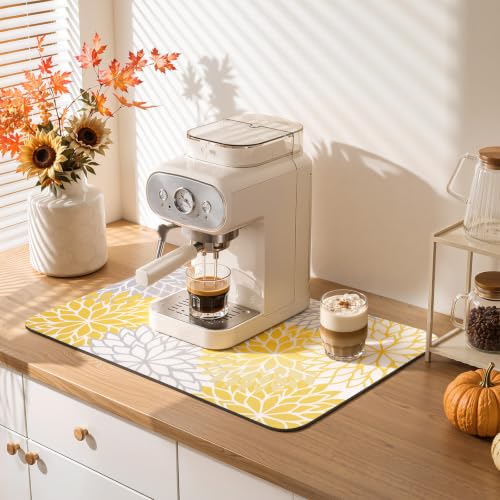 Fall Dish Drying Mat 12" x 20" Absorbent Floral Coffee Mat Yellow (Yellow / 12" x 20")