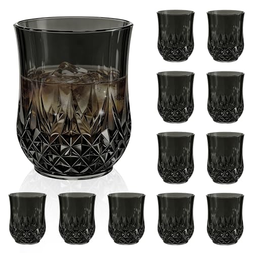 12 Pack Plastic Stemless Wine Glasses (Black)