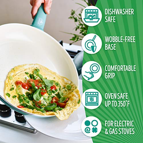 Soft Grip Healthy Ceramic Nonstick 12 Piece Cookware Pots and Pans Set (12 Piece Cookware Set / Turquoise)