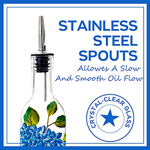 17oz Hand Painted Glass Olive Oil Bottle Dispenser (hydrangea)