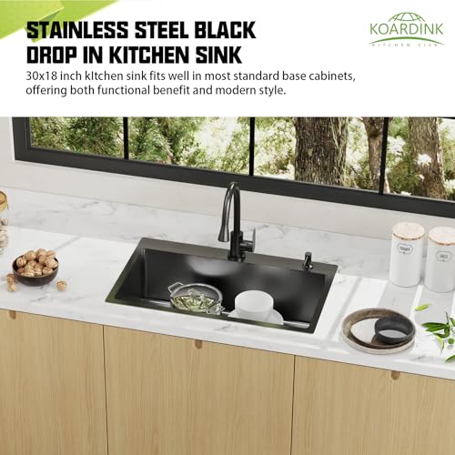 Black 30x18 In Drop In Kitchen Sink (30x18 Black)