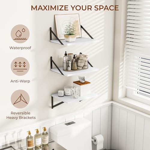 16W x 12D Deep Floating Shelves Set of 3 White (White With Black Metal Bracket / 16wx12dx5.8h)