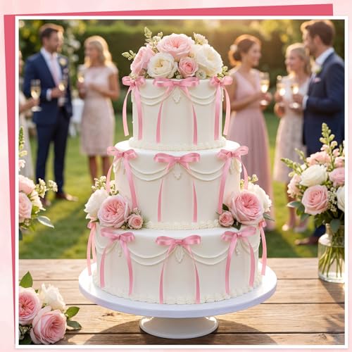 30 Pack Bow Cake Toppers Rose Pink Ribbon Bows for Cake (Rose Pink)
