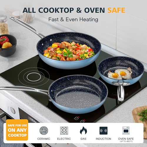 3-Piece 8”, 10”, 12” Forged Lightweight Frying Pan Set (3pc Fry Pan Set / Cozy Blue)