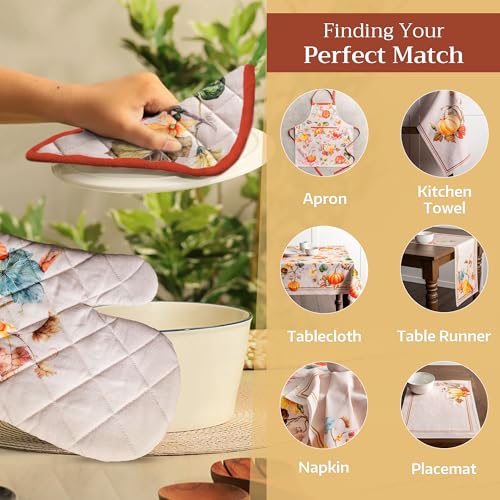 100% Cotton Oven Mitt & Pot Holder Set (096 - Potiron / 7.5" x 13" & 8" x 8" (Oven Mitt & Pot Holder))