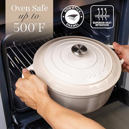 Enamelled Cast Iron Dutch Oven Pot with Lid 6.4 Quart Non Stick Casserole Pot (Oyster / 6.4-Quart - Deep)
