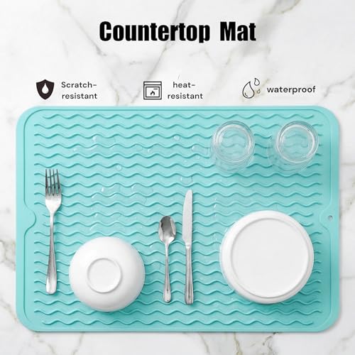Silicone Dish Drying Mat (Mint / 16"L x 12"W)