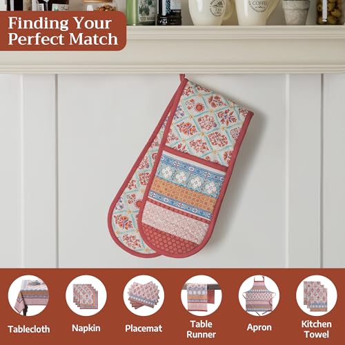 Double Oven Mitts 100% Cotton Double Oven Glove (025 - Romane / 7" x 35" (Double Oven Mitt))