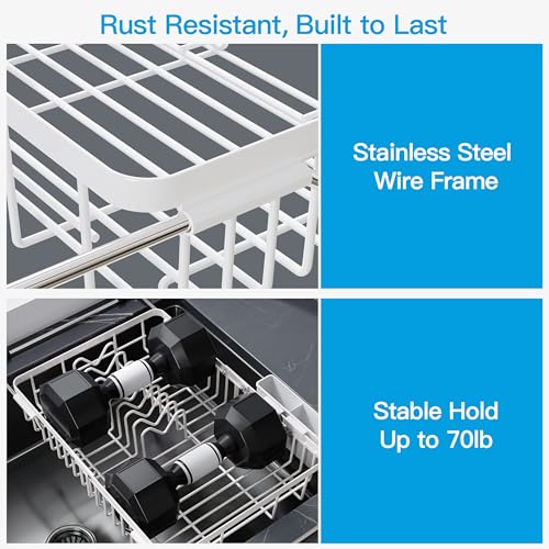 White Dish Drying Rack Over the Sink with Utensil Holder (White / For 12.5"-30"w Sink, Expandable)