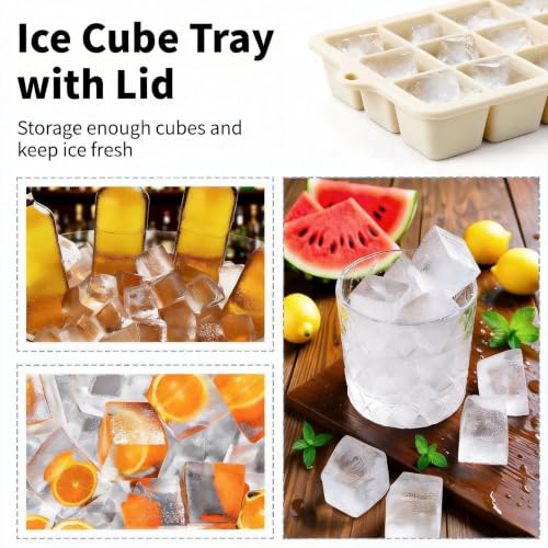 Silicone Ice Cube Tray 2 Pack (Ice Cube Tray 2 Pack / Beige+Beige)