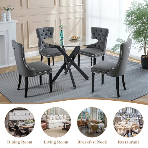 36” Round Glass Dining Table for 4 (Black Round Table / 1 Piece)