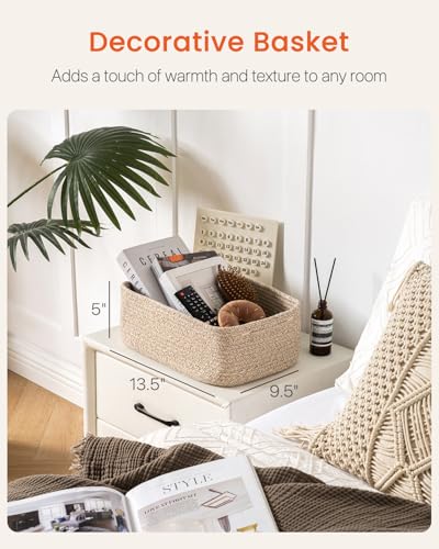 Small Woven Storage Basket for Organizing (Mixed Brown / 13.5"L x 9.5"W x 5"H)