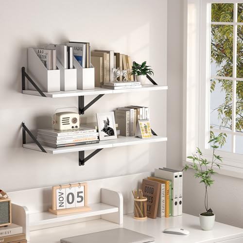 16W x 12D Deep Floating Shelves Set of 2 White (White With Black Metal Bracket / 16wx12dx5.8h)