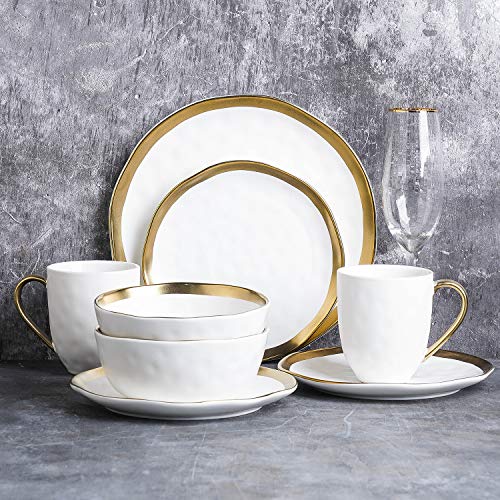 Modern Poreclain 16 Piece Dinnerware Set (16-Pieces Service for 4 / White with Gold Rim)