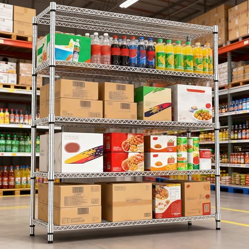 5 Tiers Shelf 3300 lbs Steel Storage Shelving Utility Shelving Unit Steel Organizer Wire Rack for Home (5 tier, 17.7" D x 59.1" W x 70.3" H / Chrome)