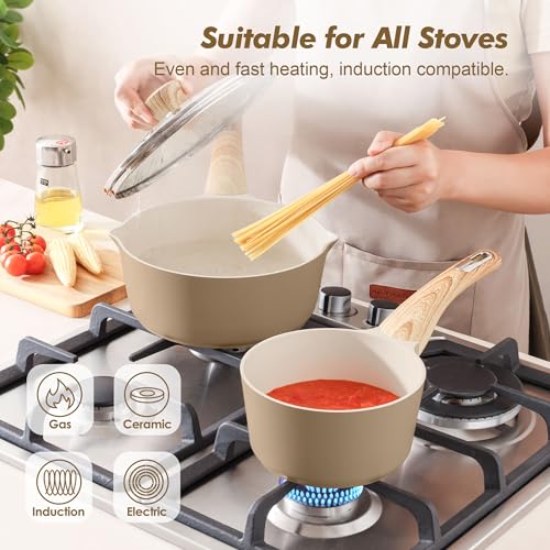 Ceramic Nonstick Sauce Pan with Lid (Ceramic Taupe / 1.5 Quarts)