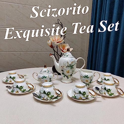Chinese Bone China Coffee Tea Set (Camellia Tea Set)
