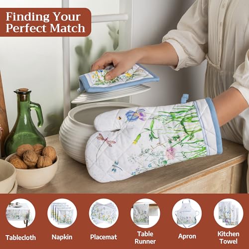 Maison d'Hermine Oven Gloves 100% Cotton Oven Mitt (012 - Fleurs De Mai / 7.5" x 13" (Oven Mitt))