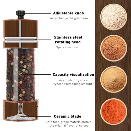 2 Pack 5.5 Inch Wood Salt and Pepper Grinder Set (2 Count)