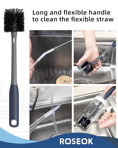 2 in 1 Bottle Brush with Straw Cleaner Brush (Gray / 1pcs)