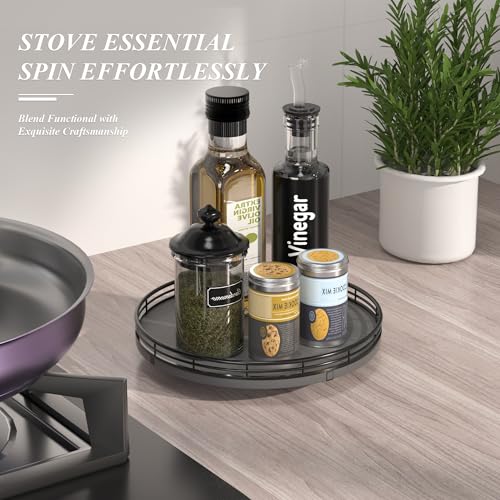 10 Inch Natural Slate Lazy Susan with Black Raised Iron Rim (Black & Black / 10 inches)