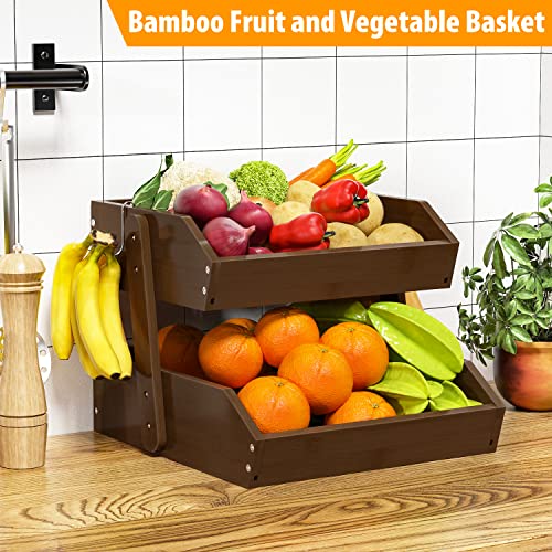 Bamboo Fruit Basket for Kitchen (2-Tier Walnut)