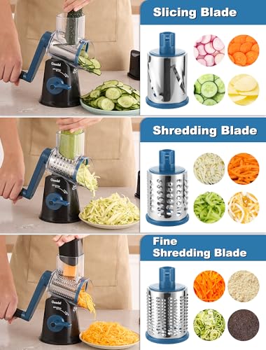 Rotary Cheese Grater Hand Crank (Black Blue / 5 Blades)