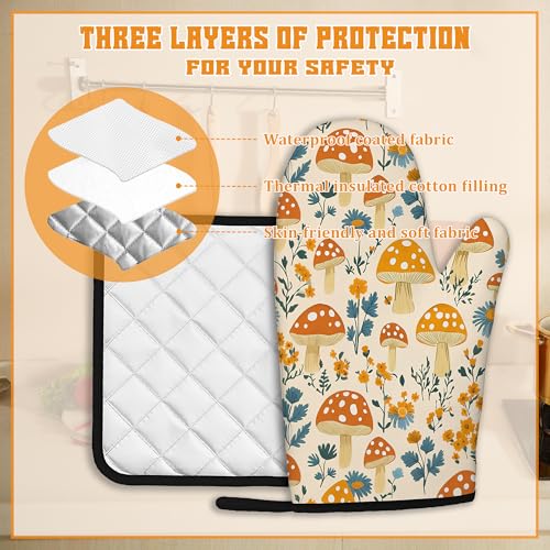Cute Mushroom Forest Oven Mitts and Pot Holders (4 Count)